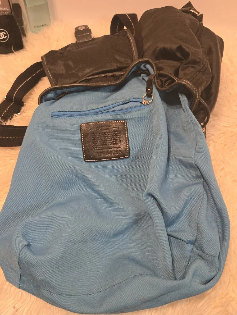 Coach Nylon Backpack Leather Trim Style #L04J-1898 Black Silver Hardware Pockets